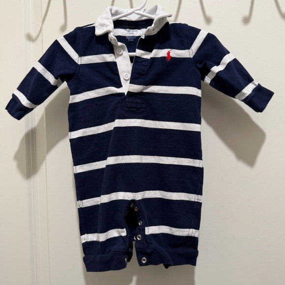 Ralph Lauren 3 months striped cotton jersey rugby coverall one-piece - Picture 2 of 5